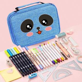 Estuche para lápices de gran capacidad con estilo de panda - 4 colores opcionales, bolsa de almacenamiento desmontable de 72 capas duradera, estuche para bolígrafos, estuche para lápices, estuche para bolígrafos, adecuado para estudiantes, creación de pintura, estuche para bolígrafos de oficina para la escuela, útiles escolares de vuelta a clases