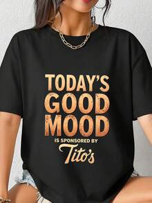 Today's Good Mood Is Sponsored By Tito's T-Shirt 100% Cotton Crew Neck Short Sleeve Funny Vodka Alcohol Drinking Lover Tee Novelty Bartender Humor Graphic Top Soft Breathable Cas-1 - Black 1 - View 1