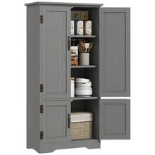 HOMCOM 48.5" Kitchen Pantry Cabinet With 2 Adjustable Shelves And 4 Beadboard Doors, Compact Farmhouse Kitchen Storage Cabinet For Dining Room, Gray - Grey - View 3