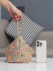 Women's Rhinestone Decorated Clutch Bag, Unique Shape Evening Bag For Gala, Party, Formal Occasions, Matching Formal Dress - Champagne - View 7