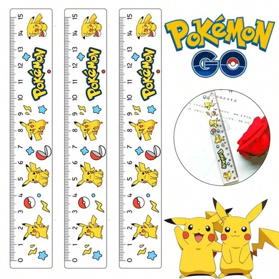 15cm Pokemon Pikachu Transparent Ruler, Anime Cartoon Math Tool, Stationery Drawing Gift, Office Measurement - Multicolor - View 1