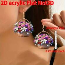 [2D Flat] 1pc, Christmas, a pair of novel earrings, new 2D acrylic flat earrings, cute flower basket patterns, novel and fashionable earrings, ladies' earrings decoration, small gifts for holiday parties - Multicolor - Ver 2