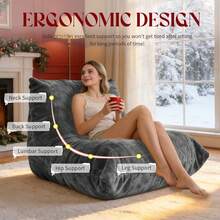 SANAE Armless Bean Bag Chair, Lazy Floor Sofa Couch For Adults And Kids, Fireside Chair With Ergonomic Design, Memory Foam Lounge Chair For Living Room Bedroom, Office, - Light Grey - View 3