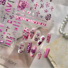 1张Y2K豹纹时尚心形十字架美甲贴纸，日式十字架美甲贴纸，DIY美甲装饰贴纸