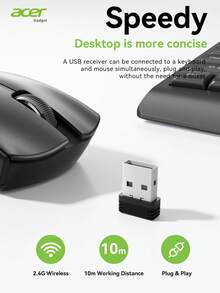 ACER Official Genuine OCC313 Slim & Simple Wireless Keyboard & Mouse Set, Slim Keyboard + Ergonomic Low-Noise Silent Mouse, Sensitive Tracking & Long-Lasting Battery, 2.4G Receiver Plug & Play, Suitable For Office, Business, Student, Home Use
