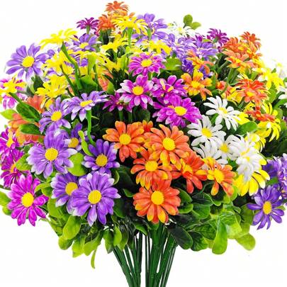 5 Bunches Artificial Daisy Flowers, UV-Resistant Fake Floral Bouquets For Indoor/Outdoor Decoration, Suitable For Wedding, Garden, Home, Porch, Planter, Front Door, Patio, Balcony, Bouquet, Tabletop