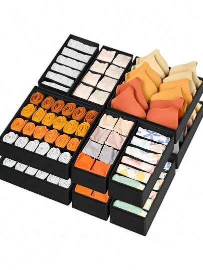 1/3件装内衣收纳盒，内衣和胸罩分隔整理器，可折叠布艺收纳篮，适用于衣物、内衣、胸罩、领带、配饰、袜子