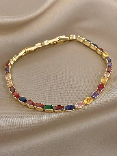 1Pc Dopamine Rainbow Bracelet, 18K Gold Plated Stainless Steel With Multicolor Rhinestone , Adjustable Colorful Bangle For Women, For Daily Wear, Party, Festival, Dating, Birthday Gift, Cheerful Jewelry Elegant Mom Gift Christmas Carnival Winter Jewelry Wedding Rave/Prom/Daily Accessories Gift For Anniversary Valentine's Day Boho Jewelry Bridesmaid Gifts