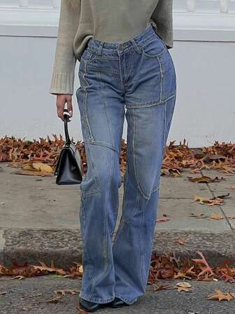 GILIPUR Fashionable Mid-Rise Straight Leg Blue Jeans For Women, Elegant Sexy Casual Streetwear Suitable For Holidays, Valentine's Day, New Year And All Seasons, Perfect For Parties, Gatherings And Festivals