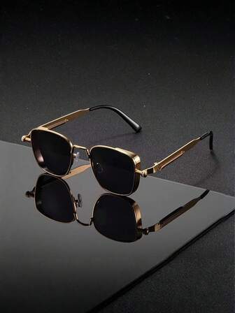 1 par herrmode nya metall vårpunk överdimensionerade fyrkantiga modeglasögon, lämpliga för utomhusbruk, resor, bilkörning, cykling