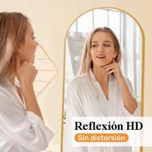 RR Espejo de Cuerpo Completo para Piso o Pared de 150x40 cm Marco de Metal Ideal para Recamara Vestidor Cambiador Diseño Moderno y Versatil Soporte Ajustable - DoradoRedondo - Ver 3