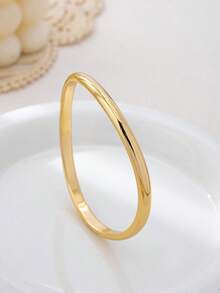 3pcs/1set Minimalist Geometric Asymmetrical Teardrop Thick Textured Gold-Tone Bangle Bracelet Set, Suitable For Women, Chunky Smooth Matte Heavy Metal & Zinc Alloy Material - Yellow Gold - View 6