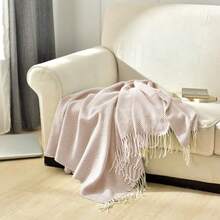 FIAN KIKIGOAL Manta de Punto para Sofá y Cama Cobija Punto con Borlas Suave y Cálido 130 * 170 cm Manta Tejida Cálida Ligero para Viaje Sofá Picnic Dormitorios Cama Caqui - Caqui - Ver 5