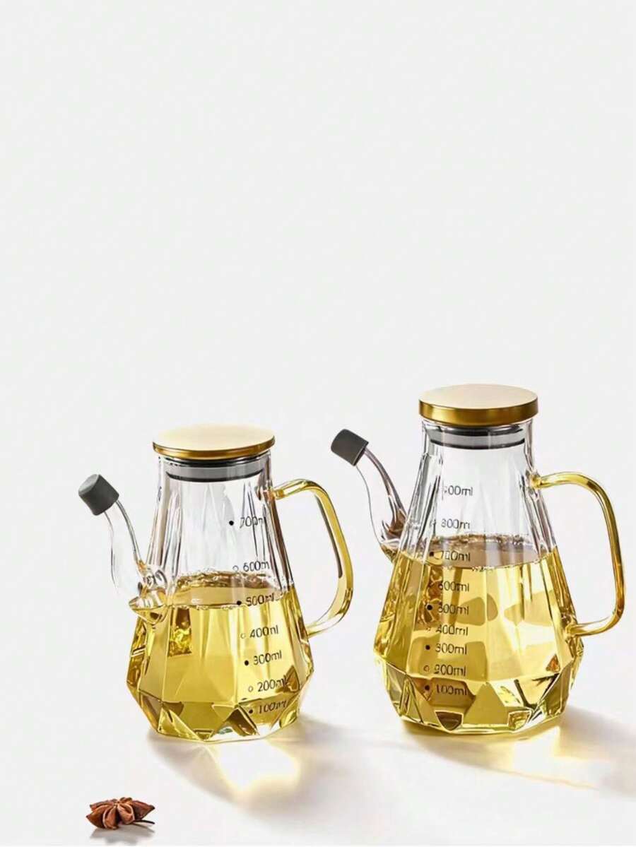 1个高硼硅玻璃油瓶，大容量，防滑，耐热，适用于厨房，可存放酱油、醋、食用油等。 - 金色 - 查看 1