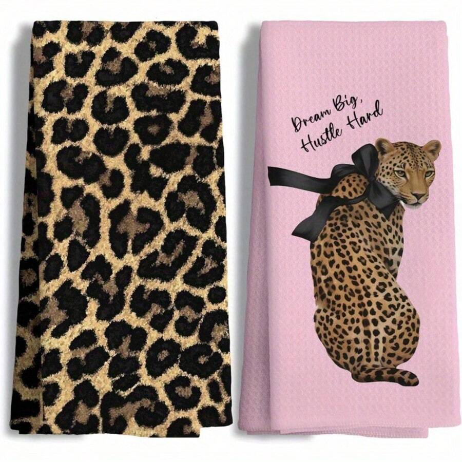 2/4/6/8/10 /12black And White Leopard Print, Leopard Print Theme Printed Kitchen Towels, Microfiber Towels, Absorbent Kitchen Bath Towels, Suitable For Cooking, Baking, Cleaning, Outdoor Activities, Parties And Home Decoration, Only For Hand Washing, Leopard Print Design, Microfiber Towels - Multicolor 5 - View 1