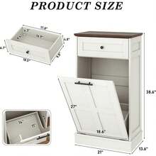 10-20 Gallon Double Trash Can Cabinet | Features Tilt-Out Laundry Hamper, Drawers & Farmhouse Design - White - View 7