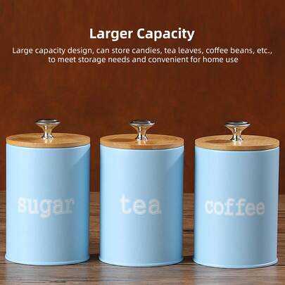 Set di 3 barattoli in ferro ermetici con coperchio - Barattoli multifunzionali per tè, caffè e zucchero - Elegante design blu