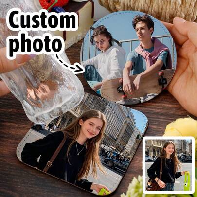 Customized Photo Coasters, Couple's Exclusive Commemorative Drink Coasters, Romantic Valentine's Day Gift, Ideal Valentine's Day Gift For Partner, Fashionable Home Bar Accessories, Unique Couple-Themed Tabletop Decor