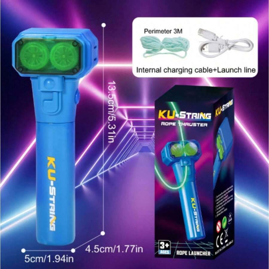 Night Glow Shooting Launcher Toy With High-Speed Rope, Creative Design For Intelligent Stress Relief And Family Interactive Games, Ideal For Parent-Child Activities And Gatherings - 三色螢光棒 - 藍色 - 查看 1