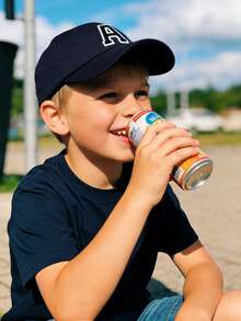 1pc A-Z Letter Kids Baseball Cap, Solid Color Boys Girls Baby Sun Hat, Adjustable Toddler Hip Hop Cap - Navy Blue - View 2