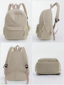 1 PC Khaki Corduroy Women's High-End Large-Capacity Travel Backpack,Multifunctional And Large Capacity Fashionable And Casual Large Capacity Portable Zipper School Bags,Travel Storage Stationery Storage,Vacation Essentials Satchel, Suitable For Earphones, Chargers, Lipstick, Cosmetics, Perfume, Skin Care And Beauty Products, Nurses, Students, Keys, Holiday Gifts - 卡其色 - 查看 10