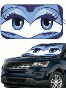 Cute Cartoon Big Eye Sunshade - Car Windshield Sun Shade Suitable, For SUVs And Sedans - Car Interior Accessory For Summer Sun Protection & Heat Insulation, Roll-Up Polyester Front Windshield Cover, Foldable For Easy Storage, Car Accessories - Multicolor - View 9
