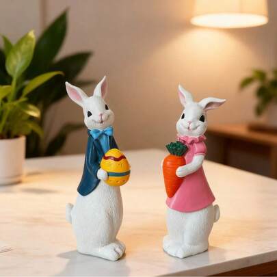 1pc Resin Cartoon Rabbit Figurine, No Accessories, Suitable For Home Decor, Desktop Ornament, Easter Decoration Gift, Boxed Packaging