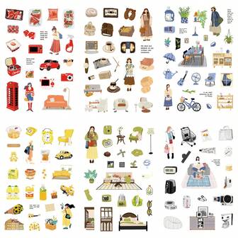 8 st tecknade koreanska Ins-stil Weekend Life Collage DIY-klistermärken för kalender, telefonfodral, anteckningsbokdekoration