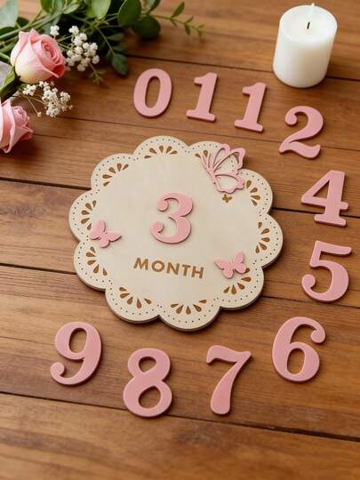 Wooden Newborn Birth Month Sign, Numeric Photo Prop, Butterfly Milestone Plaque, Baby Milestone Cards, Wooden Newborn Marker, Suitable For New Parents And Baby Shower, Gift For Expectant Mothers, Welcoming Gift, Newborn Welcome Sign