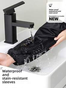 1 Pair Extra Long Letter Print Waterproof Sleeve Covers, Oil/Stain/Dirt Resistant, Kitchen/Housework Use, Unisex Autumn/Winter - Black - View 1