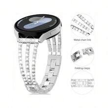 1pc Zinc Alloy Rhinestone 22mm 20mm Band Metal Strap For Samsung Galaxy Watch 3 Active 2 Gear S2 S3 40mm 44mm Classic 43mm 47mm Band 46mm Watch GT 2 3 Pro GTR  Ticwatch Fossil Smartwatch Relief Design Women Men - 銀色 - 查看 4