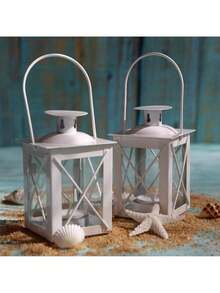 Luminoso Plata Mini-Lantern té Titular de la luz con Velas de Soja, - Blanco - Pequeño - Ver 6