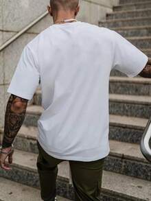 Manfinity Homme Men's Loose Fit T-Shirt With Embossed Lettering - White - View 2
