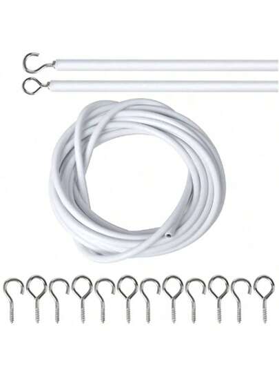 1 pieza Cuerda para cortinas blanca de 2m/5m/10m, cuerda para cortinas recubierta de plástico con 6 agujeros para tornillos y 6 ganchos, adecuada para cortinas, cortinas de ducha, barras de cortinas