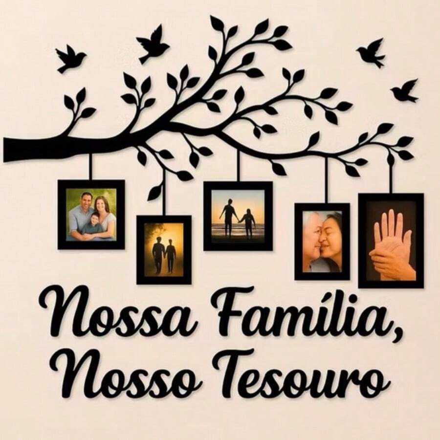 Decorative MDF Wall Art – Tree With Frames For Family Photos - Black - View 1