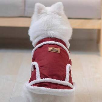 1 st vinröd vinterjacka i mocka för hund/katt, tjock, vindtät, slitstark, lämplig för små hundar och katter, varm vadderad djurväst för höst/vinter