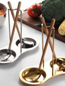 1pc Stainless Steel Vertical Soup Ladle Holder Stand, Kitchen Restaurant Hotpot Buffet Dining Utensil Organizer, Portable Western Style Soup Ladle & Strainer Rack (Ladles Not Included) - Multicolor - View 1