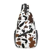 Cow Print Sling Bag For Women Crossbody Bag Cute Animal Skin Texture Black Brown Cowhide Sling Backpack For Men Abstract Animal Spots Pattern Shoulder Bag Gym Sports Travel HiFKing Daypack - BrownBlackWhite - 查看 1