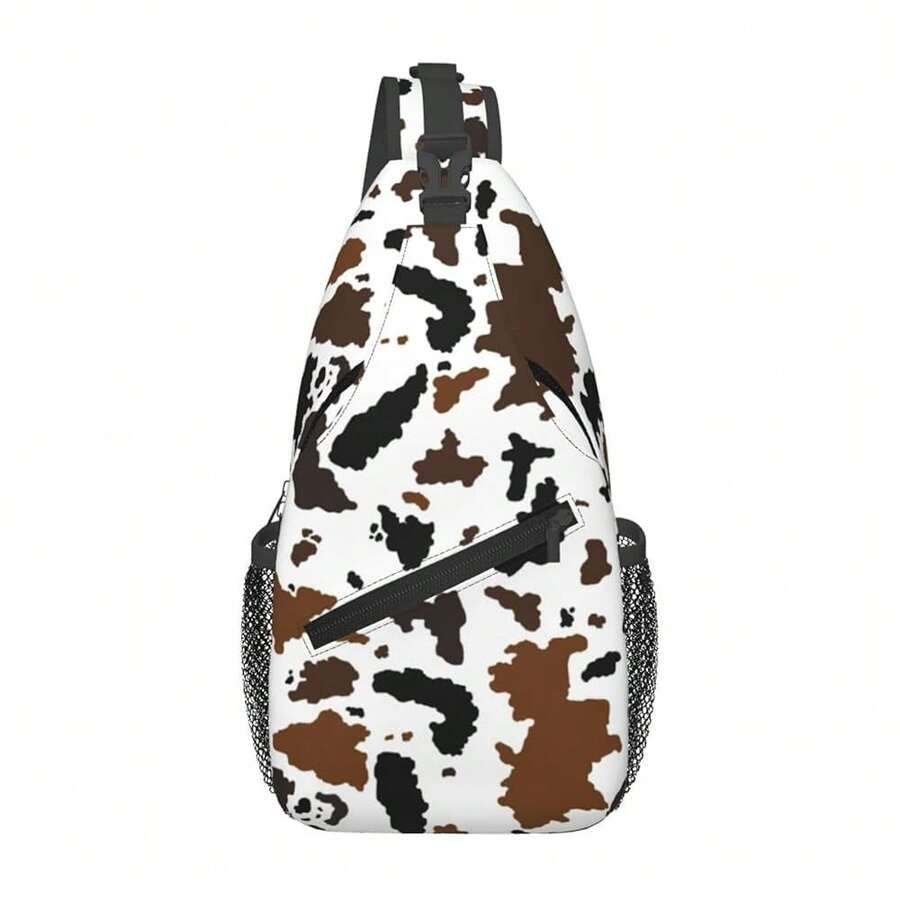 Cow Print Sling Bag For Women Crossbody Bag Cute Animal Skin Texture Black Brown Cowhide Sling Backpack For Men Abstract Animal Spots Pattern Shoulder Bag Gym Sports Travel HiFKing Daypack - BrownBlackWhite - 查看 1