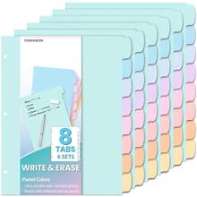 Forvencer 48Pcs/6Set Binder Dividers With Big 8 Tabs, Write&Erase Plastic Dividers For 3 Ring Binder, Tab Divider With Sticker Labels For Student, Teacher, Office, Home Organizers, Schoolsss Supplies - Màu phấn - Xem 1