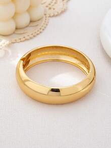 3pcs/1set Minimalist Geometric Asymmetrical Teardrop Thick Textured Gold-Tone Bangle Bracelet Set, Suitable For Women, Chunky Smooth Matte Heavy Metal & Zinc Alloy Material - Yellow Gold - View 4