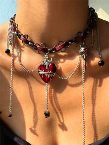 1 件哥特式维多利亚风格复古深色浪漫心形颈链女士项链，节日派对珠宝情人节 - 彩色 - 查看 12