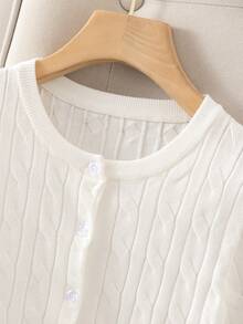 GIGOGOU 时尚夏季抽绳女士针织T恤修身短袖开衫上衣套装 - 白色 - 查看 10