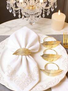 2-24 件现代简约金箔餐巾环，适合酒店和餐厅餐桌布置 - 金色 - 查看 12