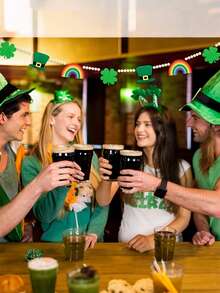 St. Patrick's Day Felt Banner, Rustic Clover Wreath With Rainbow Hat, Wooden Beads, Irish Inspired Hanging Decor, Suitable For Holiday Home Party Fireplace Mantel Wall Decoration - Multicolor - View 3