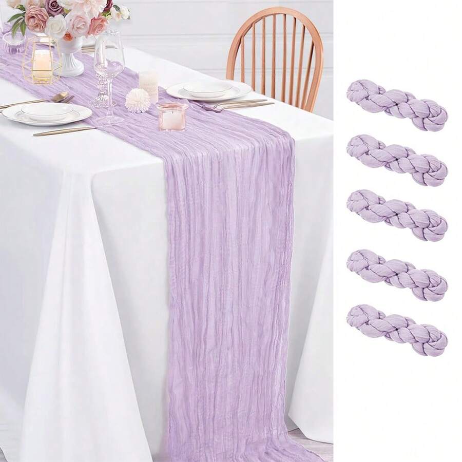 متر 120 / 10 قدم من شريط طاولة شفاف من الشيفون البنفسجي الخفيف، بأسلوب بوهيمي ريفي، شريط طاولة رقيق للزفاف والحفلات وأعياد الميلاد وديكور المنزل والمناسبات - ضوء ارجواني - مشاهدة 1