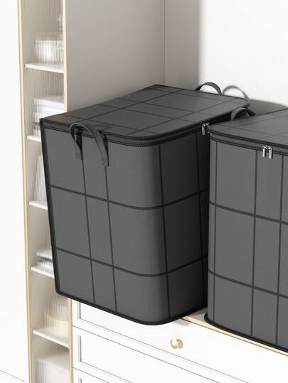 1个家用收纳整理袋，毛绒玩具收纳袋，衣物床上用品收纳袋，抽屉衣柜整理袋，升级加厚面料，加宽舒适提手，适合家用收纳、仓库收纳，也是馈赠亲友的佳品。卧室收纳整理，家居收纳，女士白色T恤，女士黑色裤子，女士冬装，连衣裙