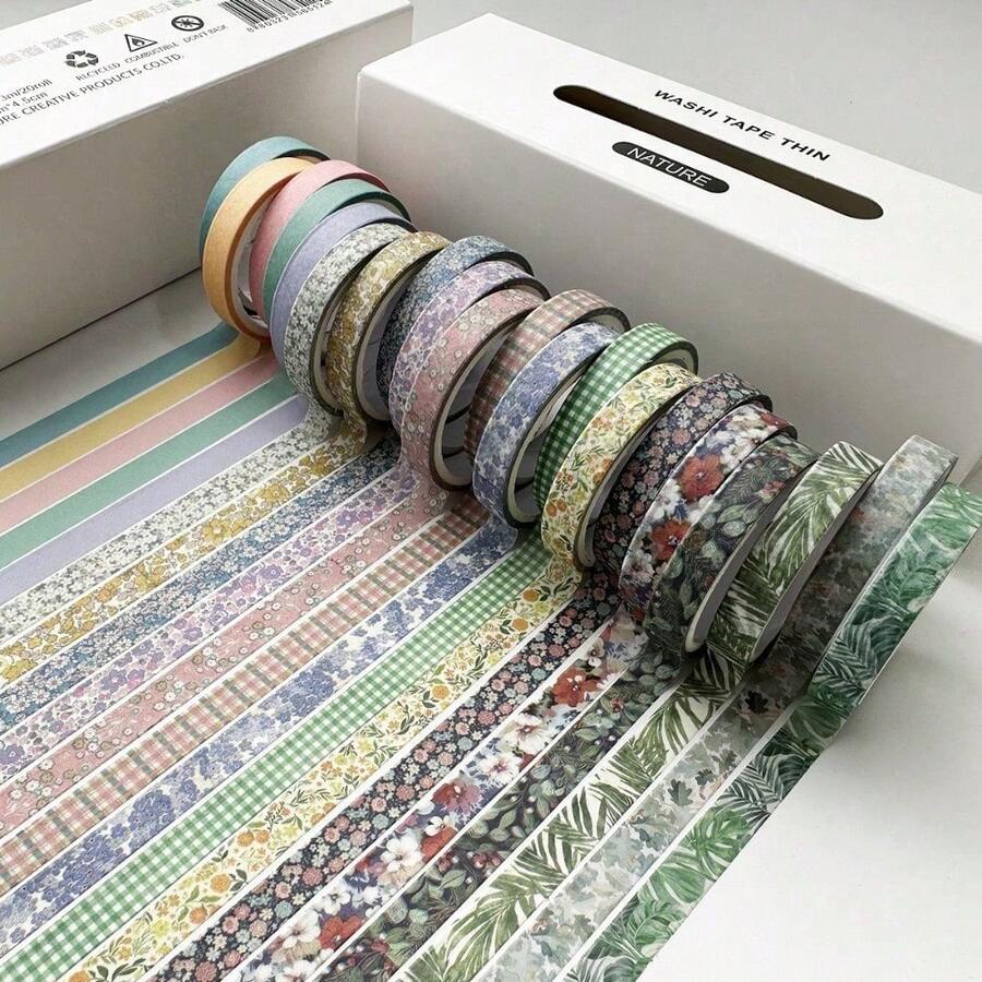 20Pcs/Set DIY Decorative Nature Style Tape Hand Ledger Tape Hot Stamping And Paper Tape Perfect For Clippings Handicrafts Holiday Decorations - thiên nhiên - Xem 1