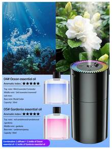 1 Set High-Value Black Car Humidifier & Essential Oil Diffuser With 6 Essential Oils, Fine Mist For Long-Lasting Fragrance, USB Ultrasonic Atomization, And Built-In LED Ambient Lighting. Compact And Portable, It's An Ideal Gift. Essential Oil Sets Available: (1 Oil Bottle + 1 Diffuser / 2 Oil Bottles + 1 Diffuser / 1 Oil Bottle). - A - View 27