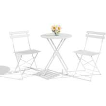 Conjunto de patio Bistro de 3 piezas, mesa de bistro plegable y 2 sillas que ahorran espacio, conjunto de muebles de exterior con marco de metal fuerte, conjunto de conversación resistente al clima para jardín del patio - Blanco - Ver 7